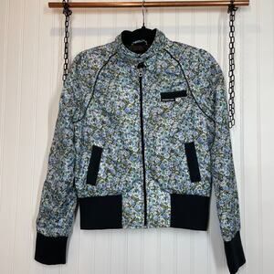 MO x Members Only Womens Ditsy Floral Bomber Jacket Blue Satin Size M